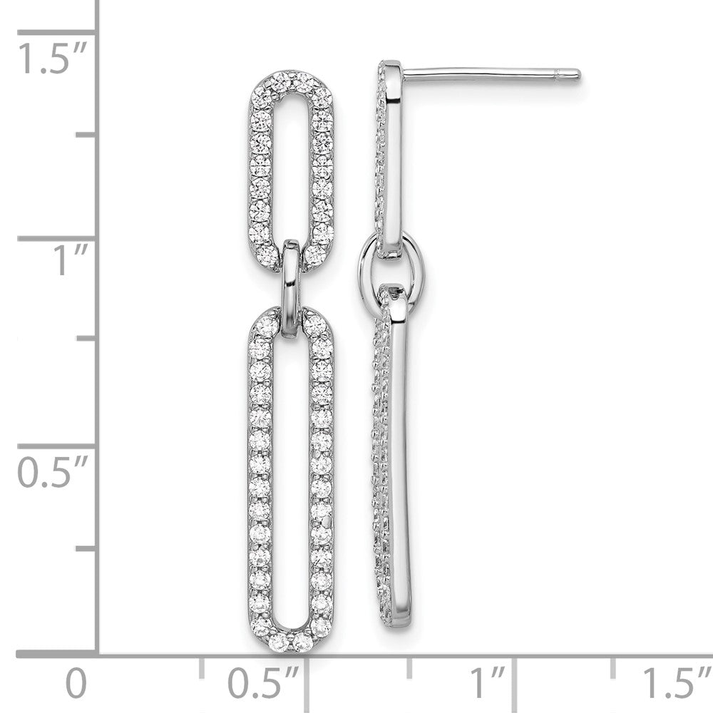 Sterling Silver Rhodium Plated Polished CZ Paperclip Post Dangle Earrings