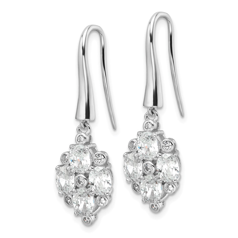 Sterling Silver Rhodium Plated Polished Fancy CZ Cluster Dangle Earrings