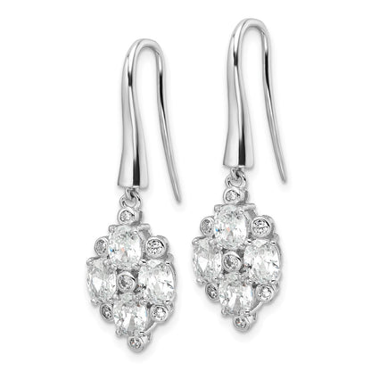 Sterling Silver Rhodium Plated Polished Fancy CZ Cluster Dangle Earrings