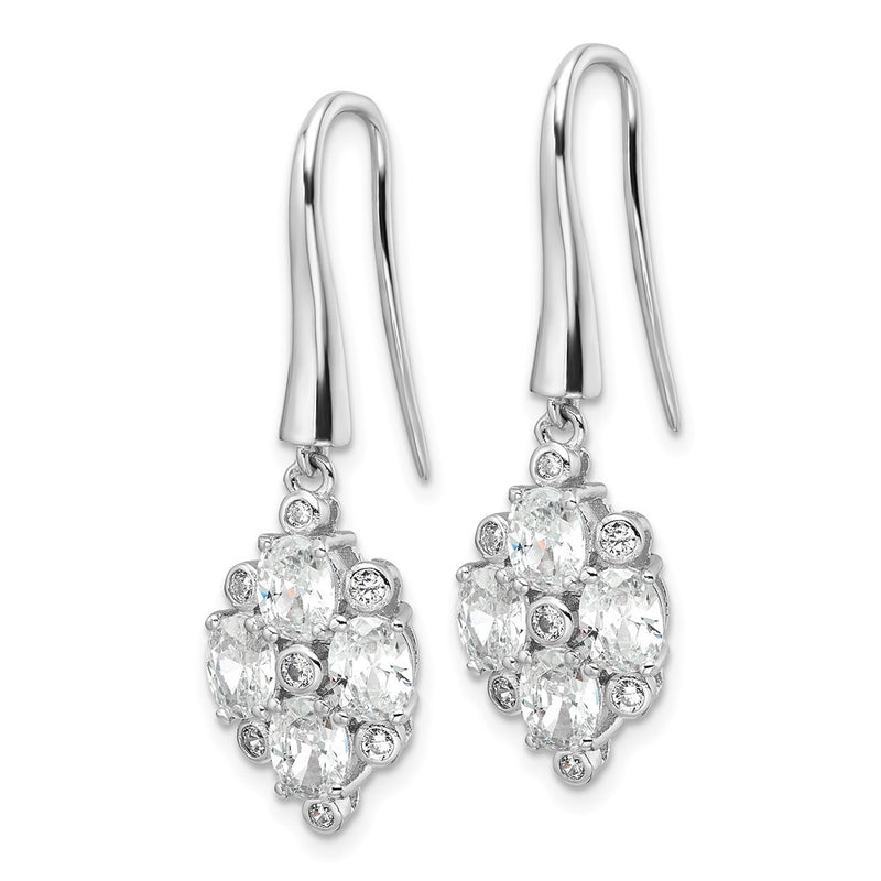 Sterling Silver Rhodium Plated Polished Fancy CZ Cluster Dangle Earrings