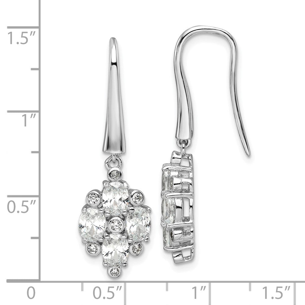 Sterling Silver Rhodium Plated Polished Fancy CZ Cluster Dangle Earrings