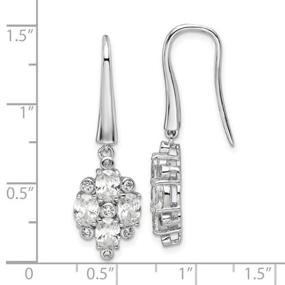 Sterling Silver Rhodium Plated Polished Fancy CZ Cluster Dangle Earrings