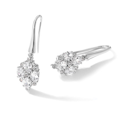 Sterling Silver Rhodium Plated Polished Fancy CZ Cluster Dangle Earrings