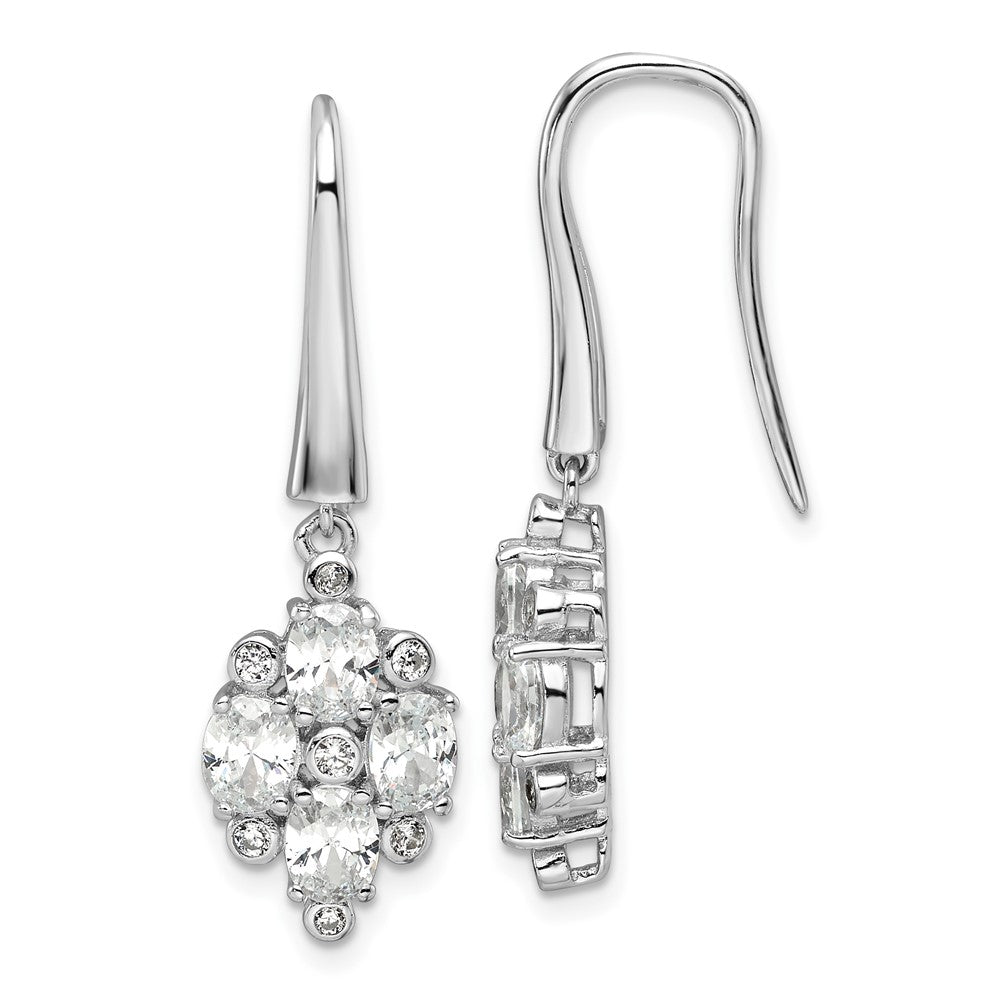 Sterling Silver Rhodium Plated Polished Fancy CZ Cluster Dangle Earrings