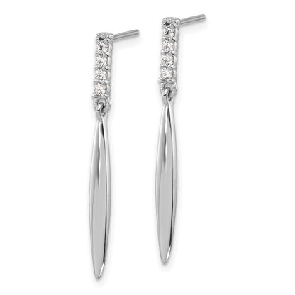Sterling Silver Rhodium-Plated Polished CZ Post Dangle Earrings