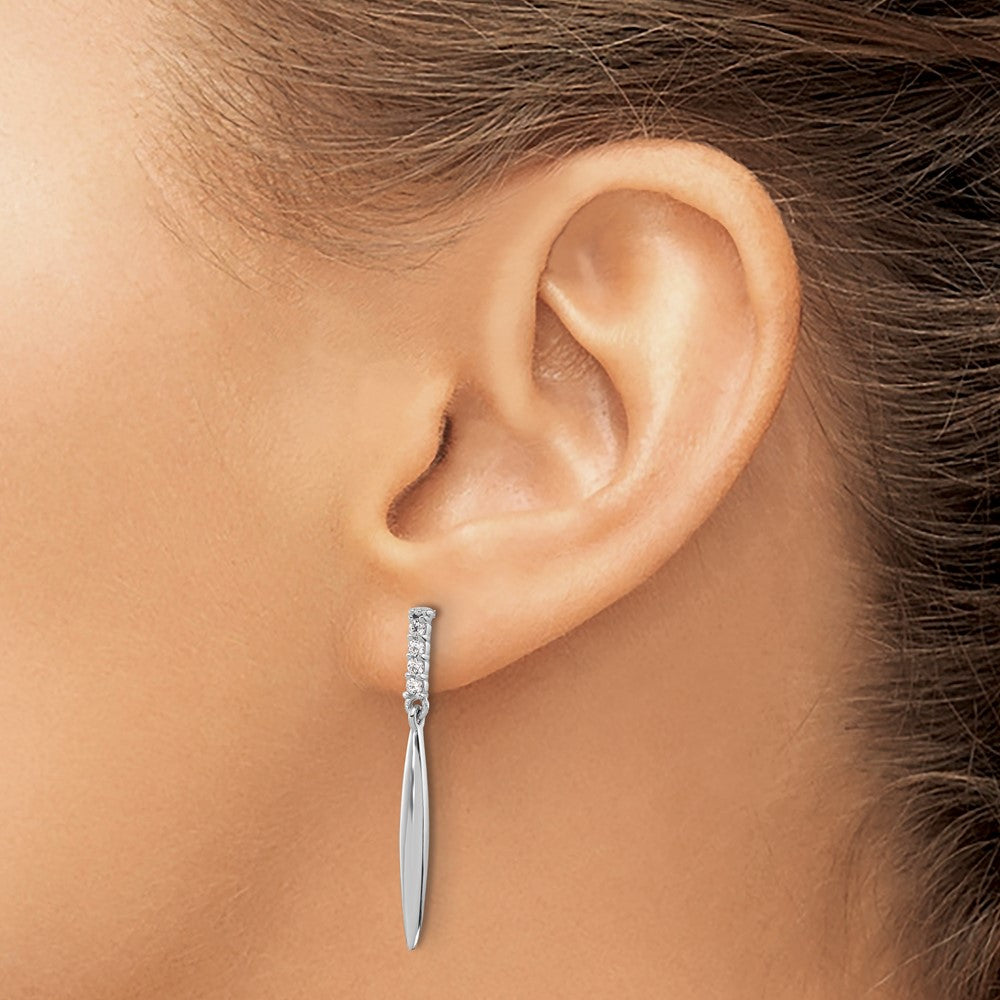 Sterling Silver Rhodium-Plated Polished CZ Post Dangle Earrings