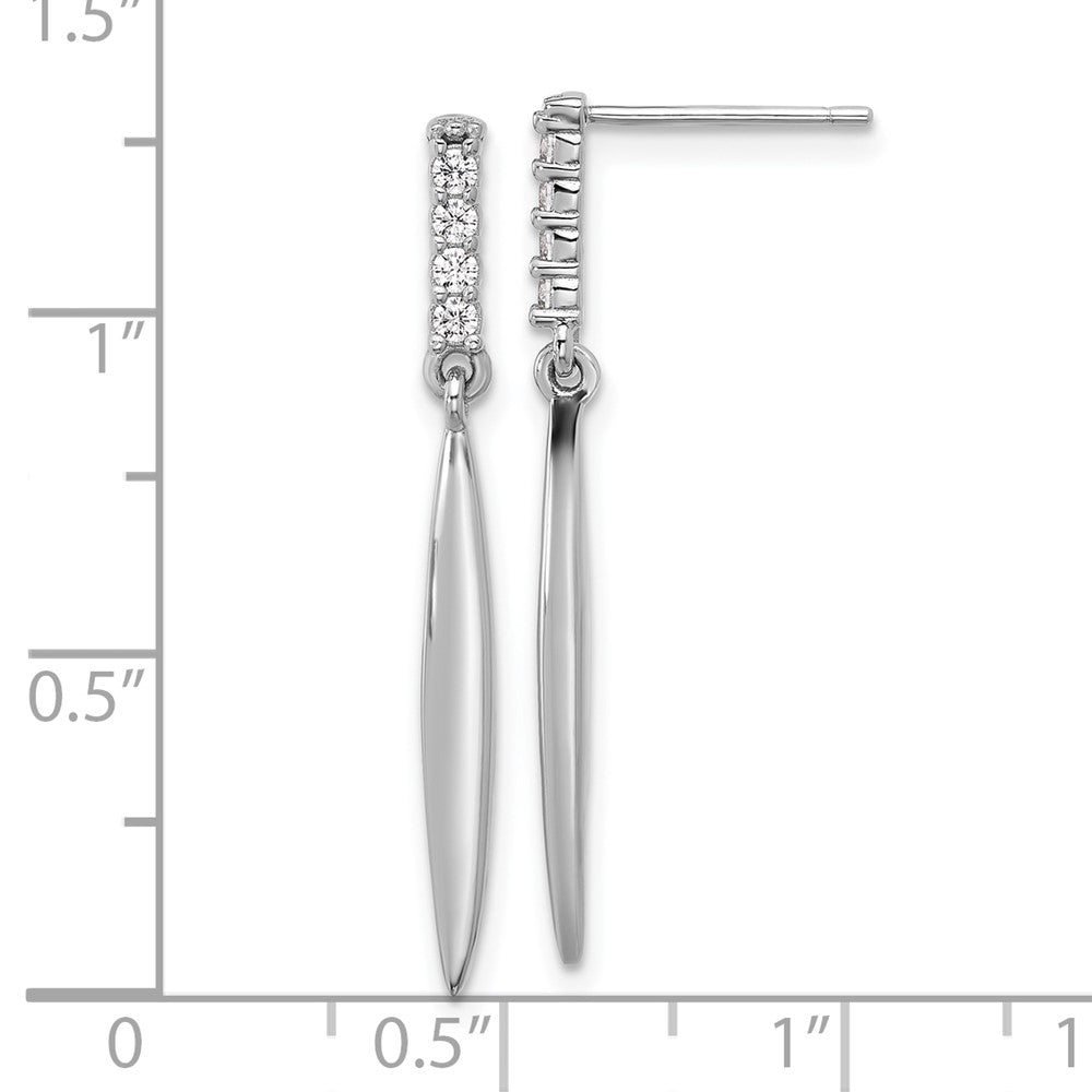 Sterling Silver Rhodium-Plated Polished CZ Post Dangle Earrings