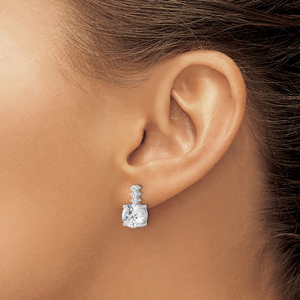 Sterling Silver Rhodium-Plated Polished 8mm CZ Post Dangle Earrings
