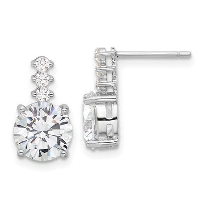 Sterling Silver Rhodium-Plated Polished 8mm CZ Post Dangle Earrings
