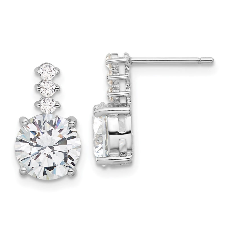 Sterling Silver Rhodium-Plated Polished 8mm CZ Post Dangle Earrings