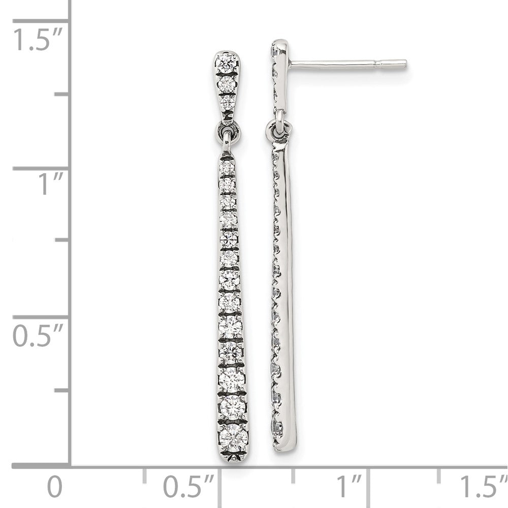 Sterling Silver Polished & Antiqued Graduated CZ Post Dangle Earrings