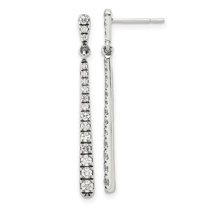 Sterling Silver Polished & Antiqued Graduated CZ Post Dangle Earrings