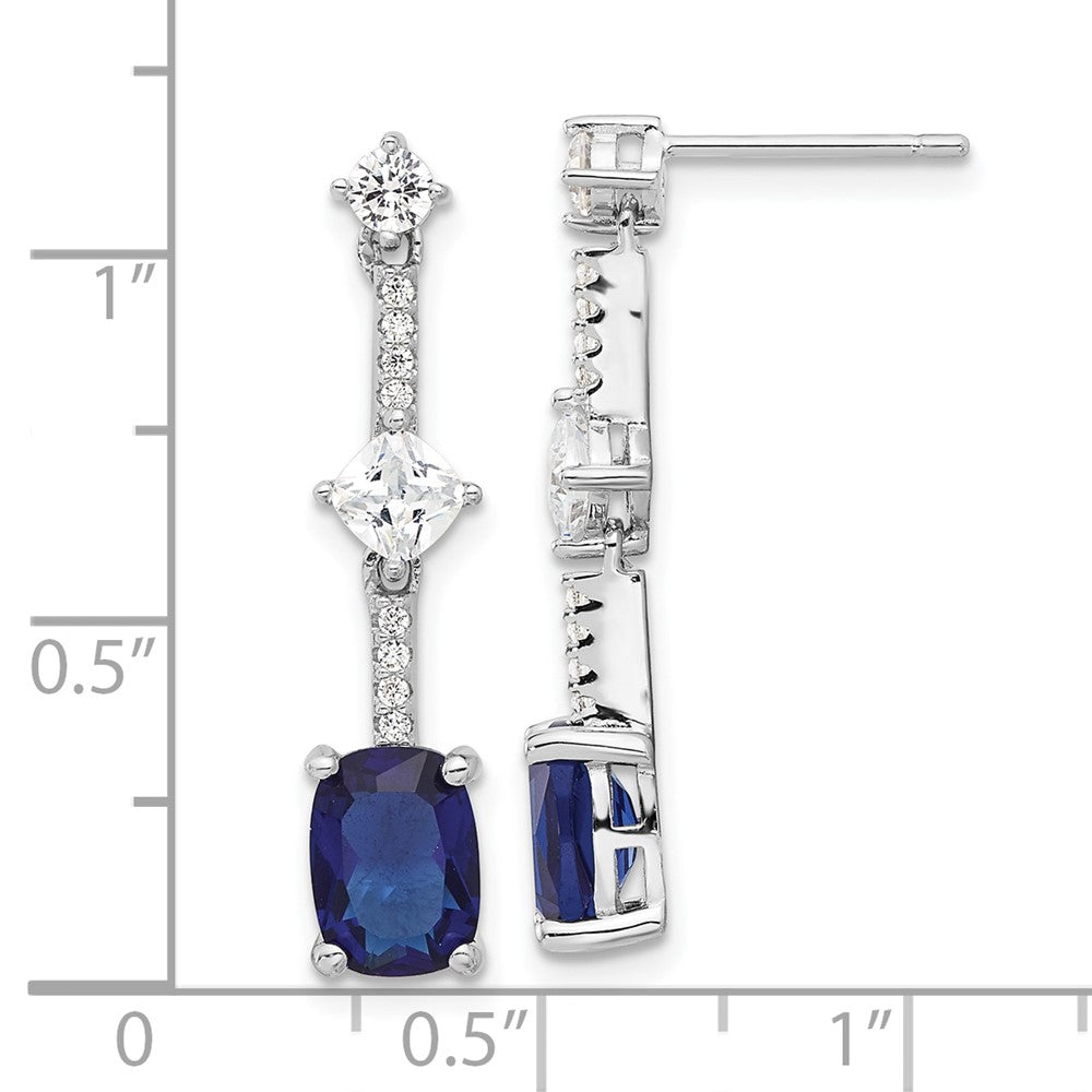 Sterling Silver Rhodium Plated Fancy Blue & White CZ Post Dangle Earrings