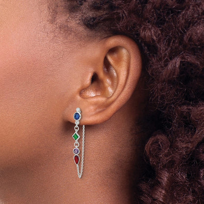 Sterling Silver E-Coated Multicolor CZ Front/back Post Dangle Earrings