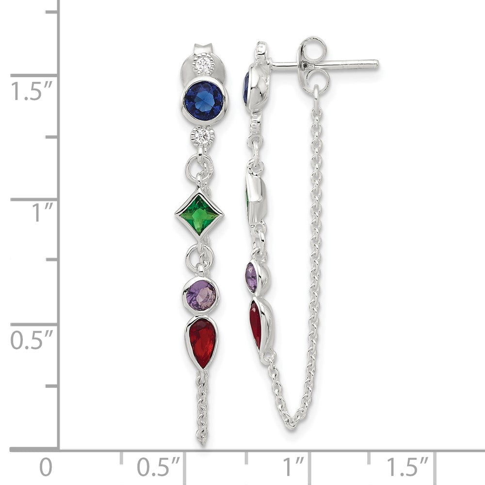 Sterling Silver E-Coated Multicolor CZ Front/back Post Dangle Earrings