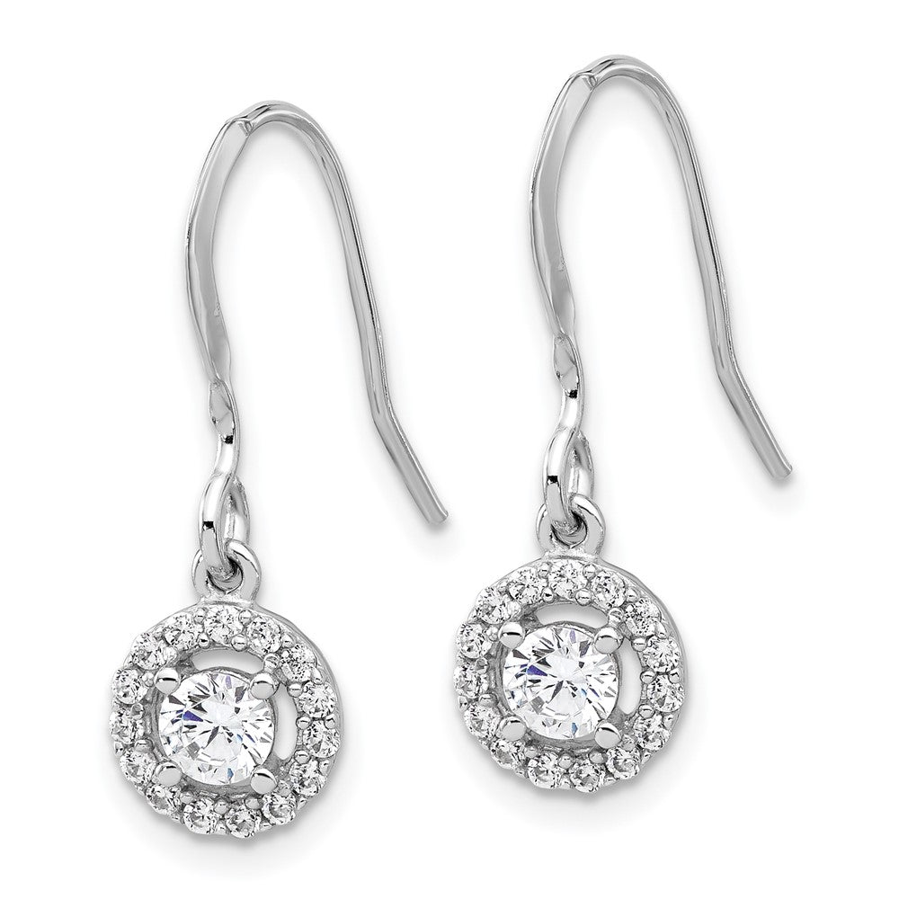 Sterling Silver Rhodium-Plated Polished Round CZ Halo Dangle Earrings