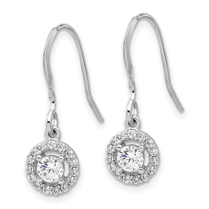 Sterling Silver Rhodium-Plated Polished Round CZ Halo Dangle Earrings