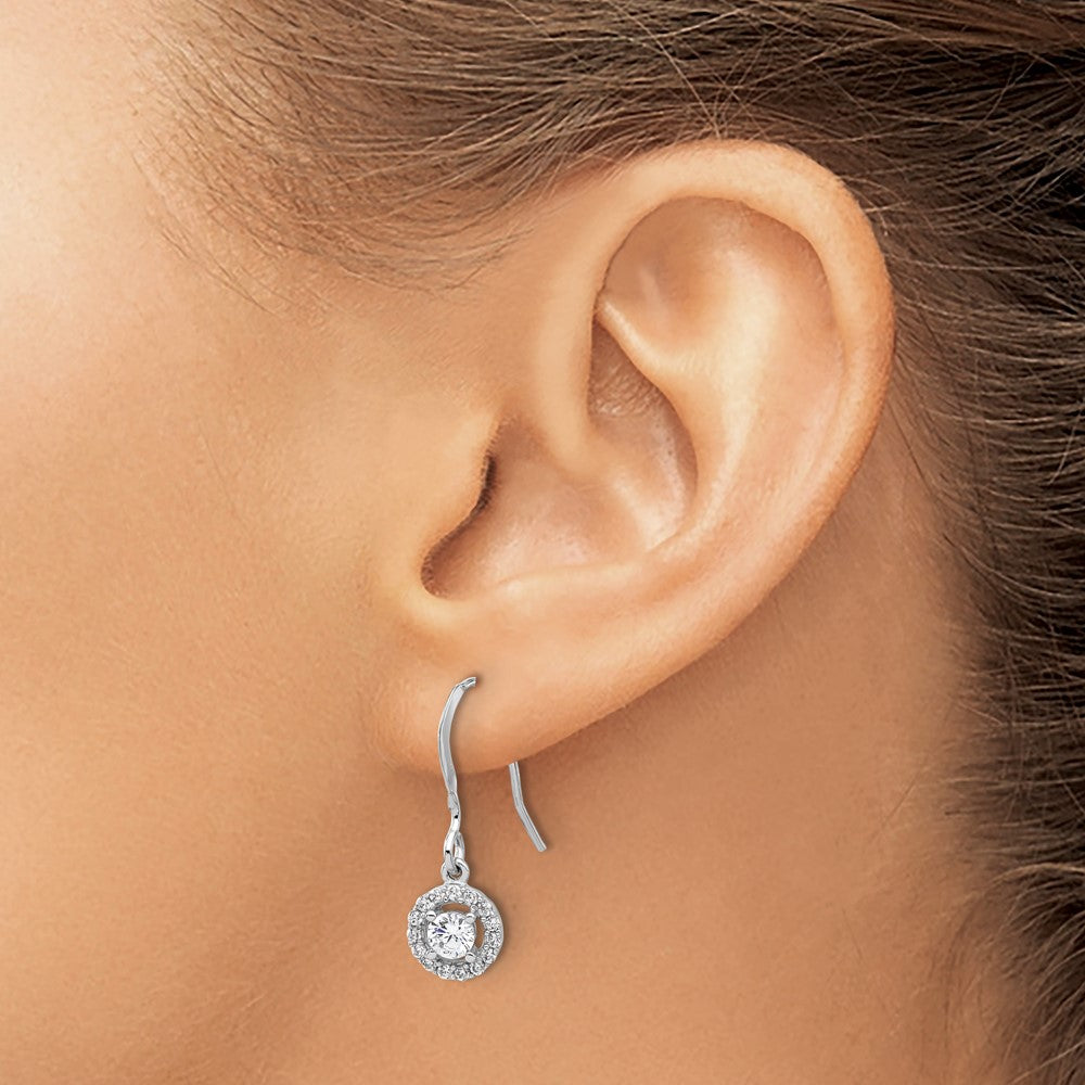 Sterling Silver Rhodium-Plated Polished Round CZ Halo Dangle Earrings
