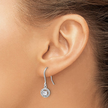 Sterling Silver Rhodium-Plated Polished Round CZ Halo Dangle Earrings