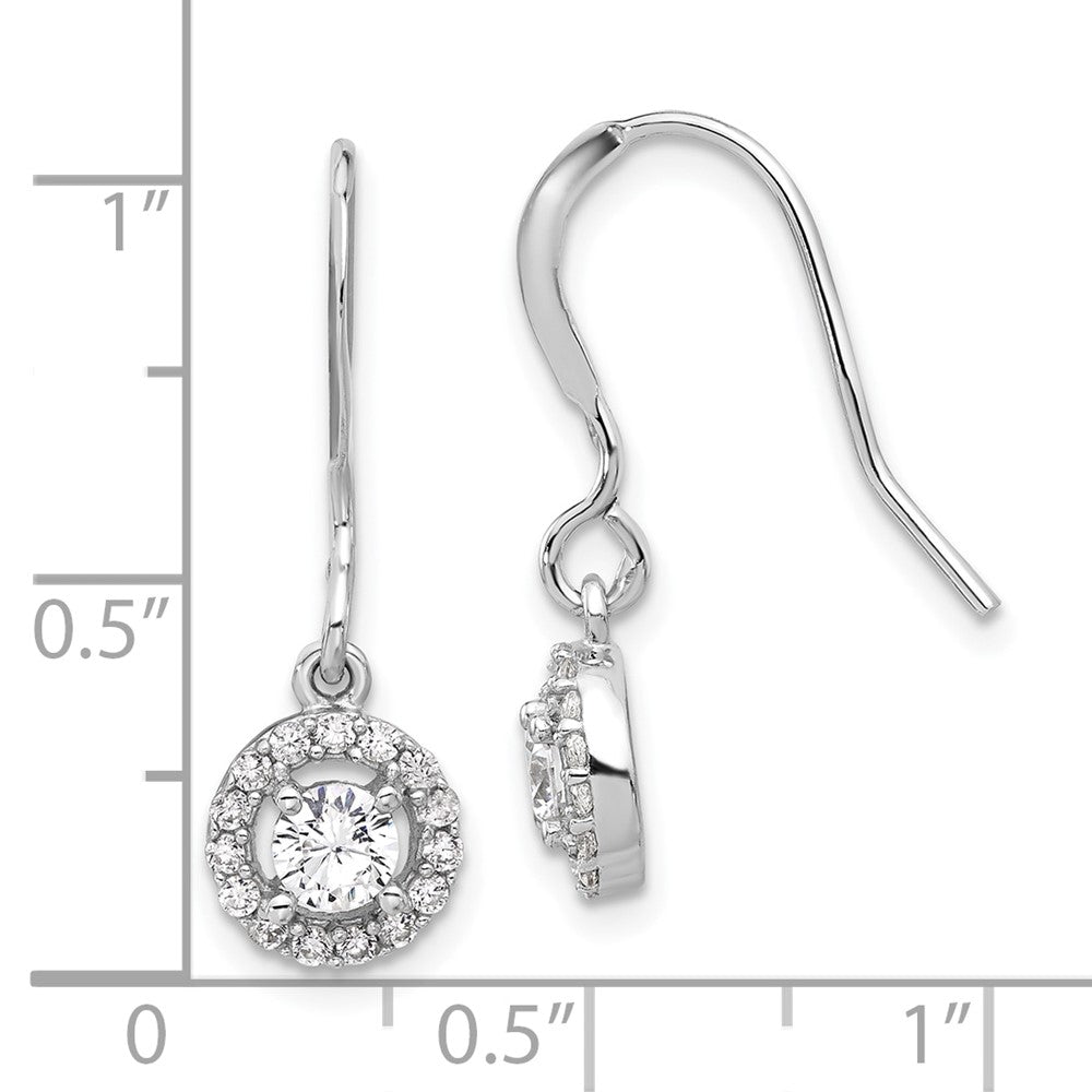 Sterling Silver Rhodium-Plated Polished Round CZ Halo Dangle Earrings