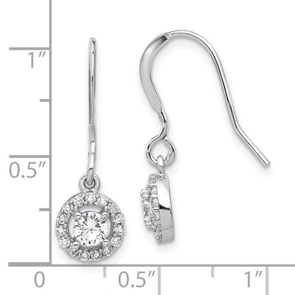 Sterling Silver Rhodium-Plated Polished Round CZ Halo Dangle Earrings