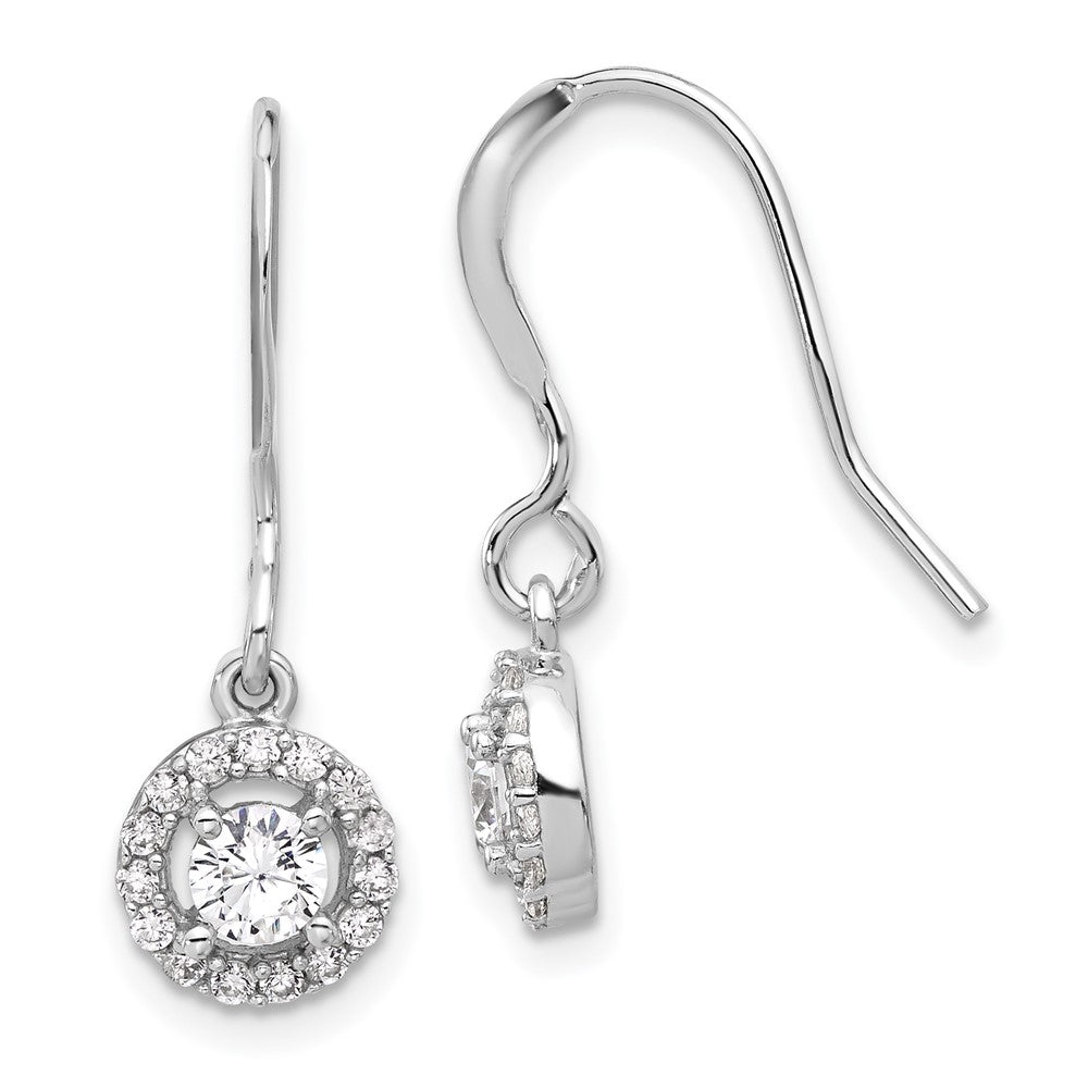 Sterling Silver Rhodium-Plated Polished Round CZ Halo Dangle Earrings