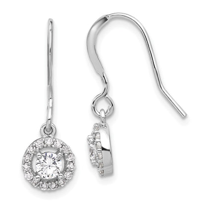Sterling Silver Rhodium-Plated Polished Round CZ Halo Dangle Earrings