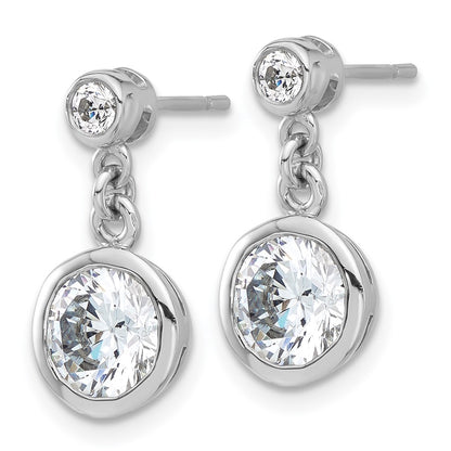 Sterling Silver Rhodium-Plated CZ Bezel Dangle Post Earrings