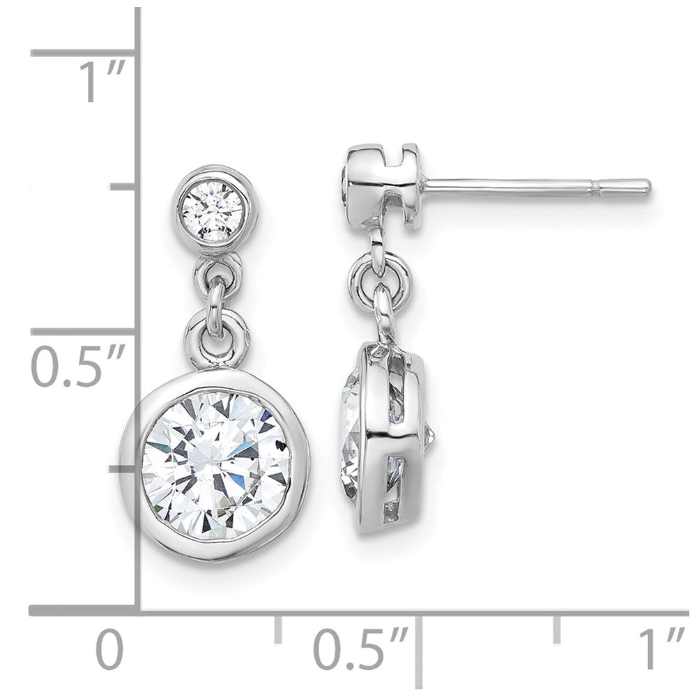 Sterling Silver Rhodium-Plated CZ Bezel Dangle Post Earrings