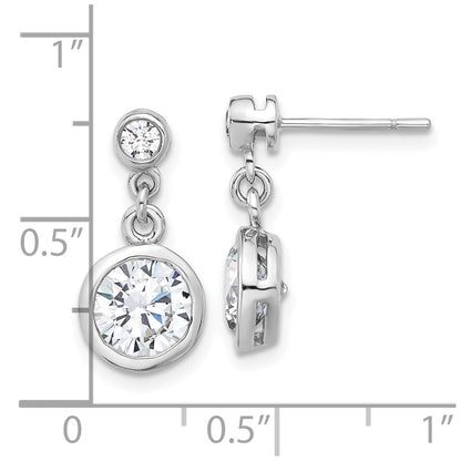 Sterling Silver Rhodium-Plated CZ Bezel Dangle Post Earrings