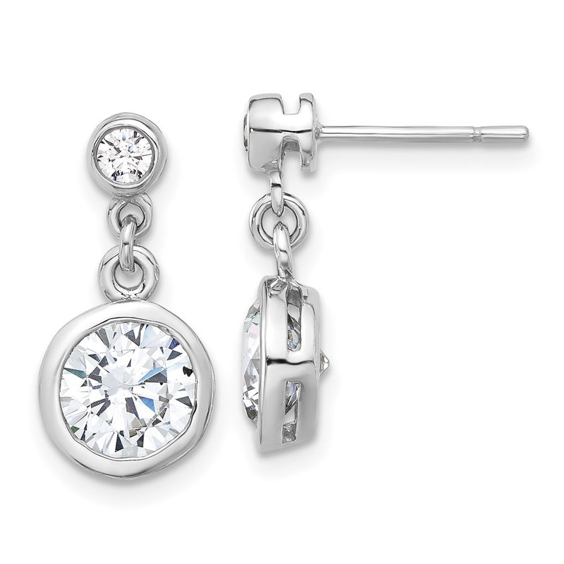Sterling Silver Rhodium-Plated CZ Bezel Dangle Post Earrings