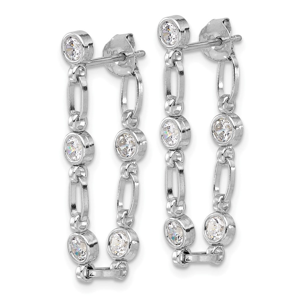 Sterling Silver Rhodium-Plated Bezel CZ Post Dangle Earrings