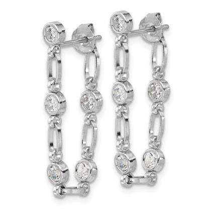 Sterling Silver Rhodium-Plated Bezel CZ Post Dangle Earrings