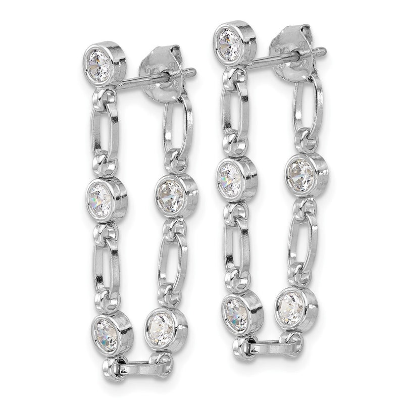 Sterling Silver Rhodium-Plated Bezel CZ Post Dangle Earrings
