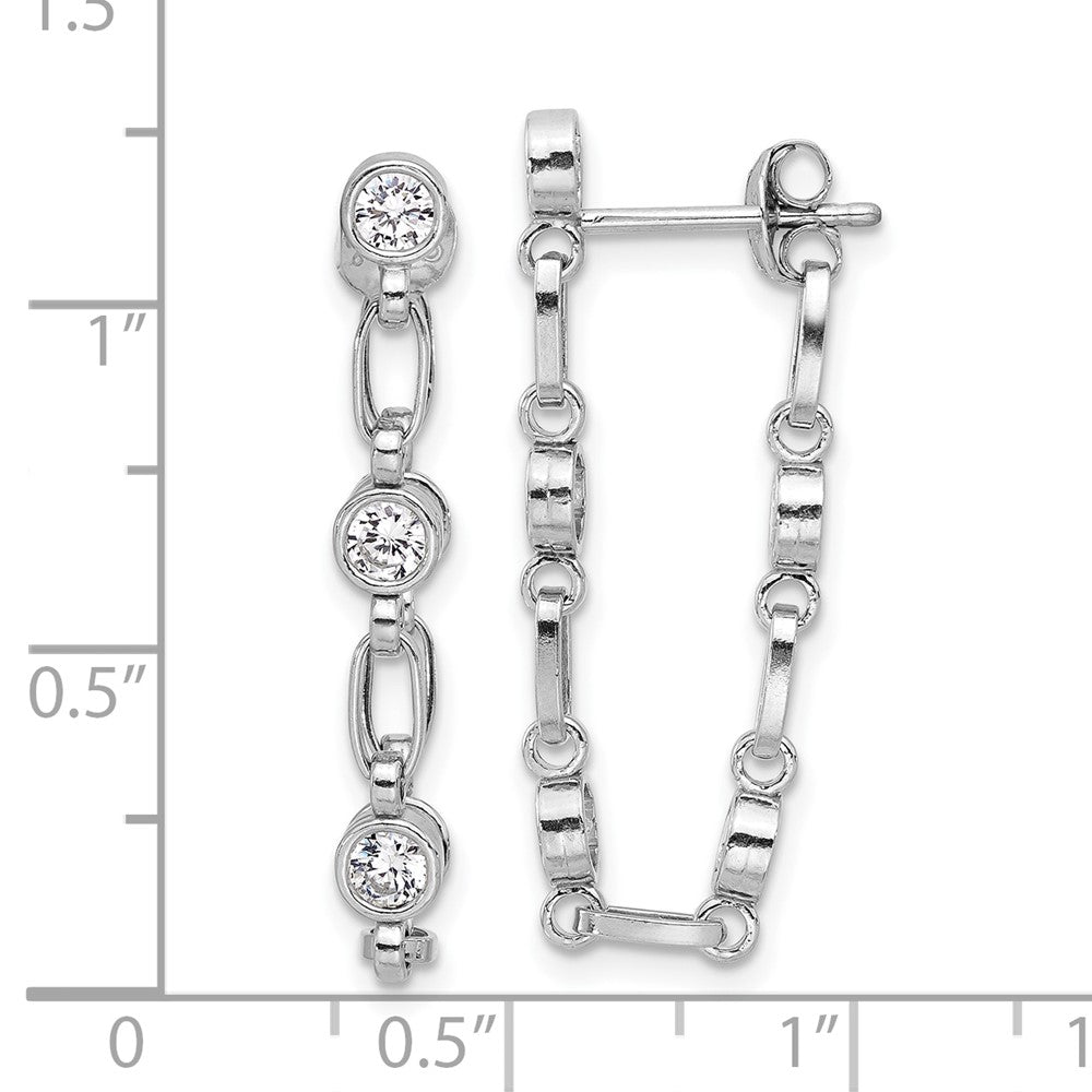 Sterling Silver Rhodium-Plated Bezel CZ Post Dangle Earrings