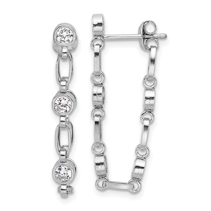 Sterling Silver Rhodium-Plated Bezel CZ Post Dangle Earrings