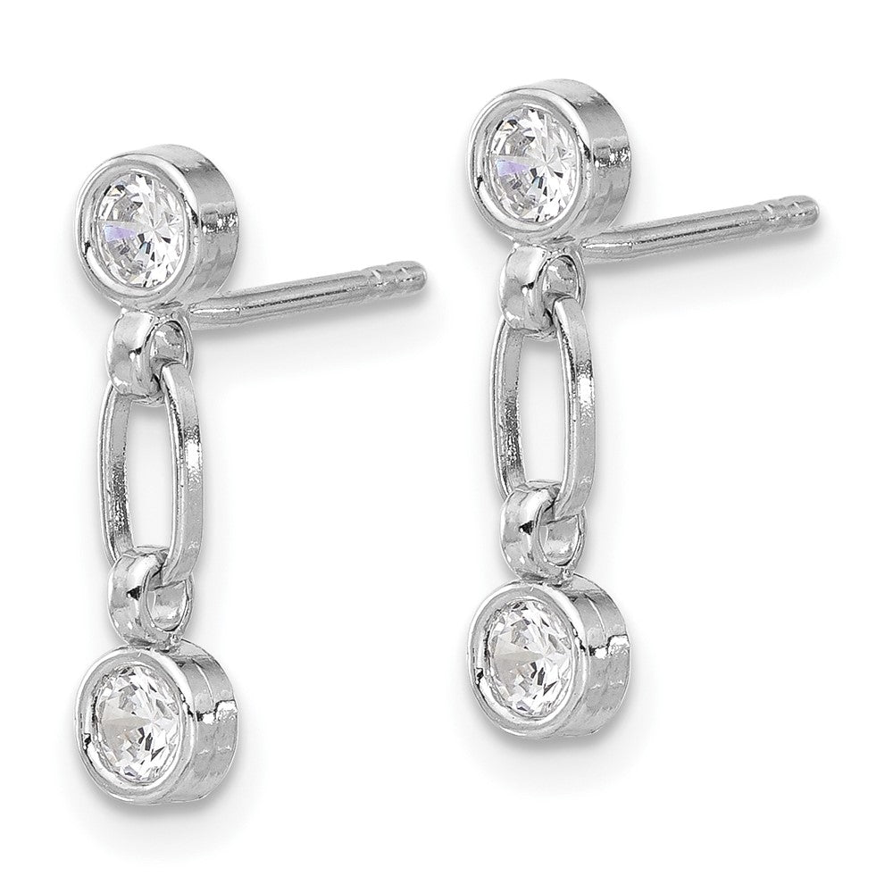 Sterling Silver Rhodium-Plated Bezel CZ Post Dangle Earrings