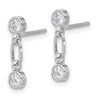 Sterling Silver Rhodium-Plated Bezel CZ Post Dangle Earrings