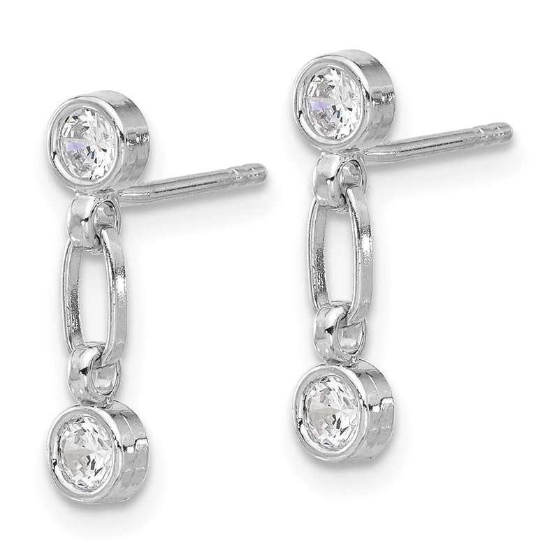 Sterling Silver Rhodium-Plated Bezel CZ Post Dangle Earrings