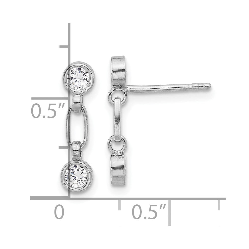 Sterling Silver Rhodium-Plated Bezel CZ Post Dangle Earrings