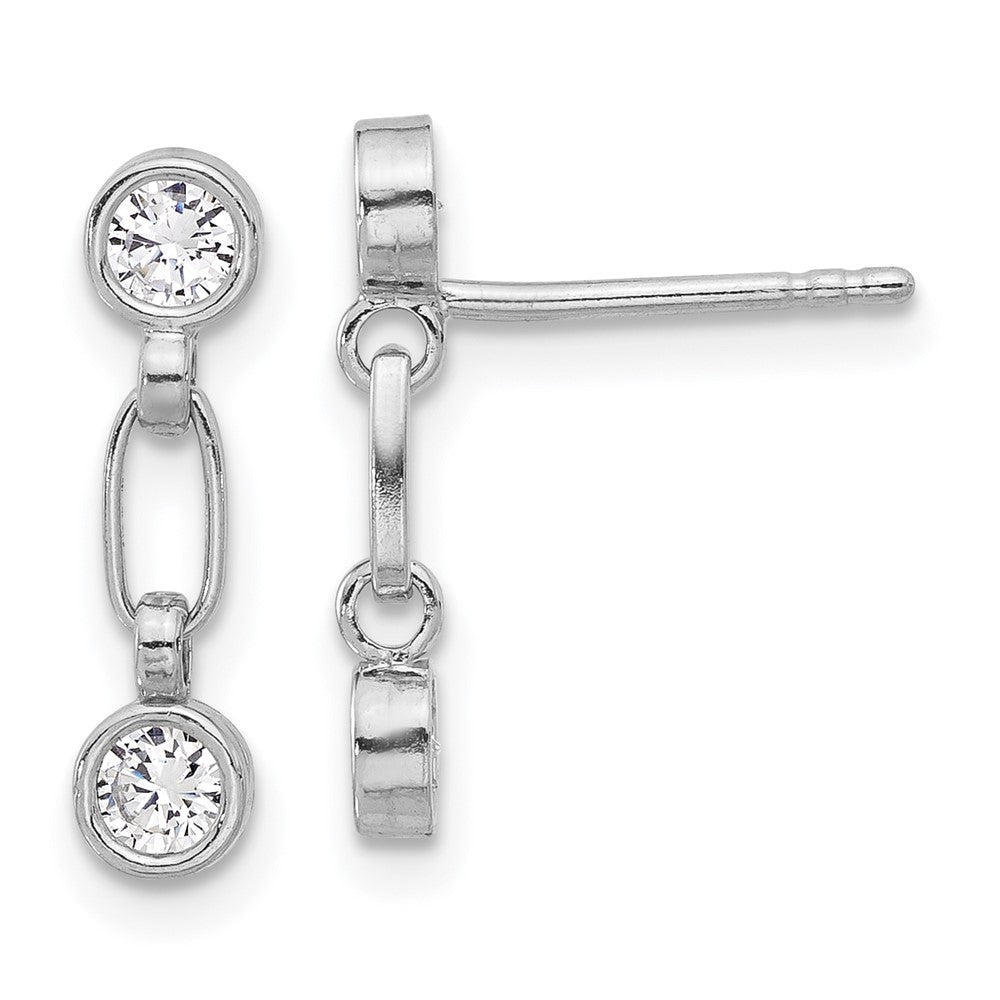 Sterling Silver Rhodium-Plated Bezel CZ Post Dangle Earrings