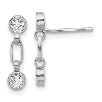 Sterling Silver Rhodium-Plated Bezel CZ Post Dangle Earrings