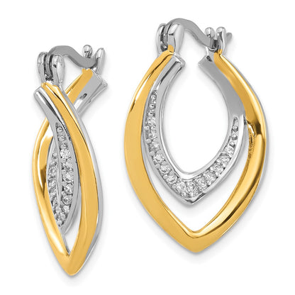 Sterling Silver Rhodium-Plated Gold-Tone Polished CZ Fancy Hoop Earrings