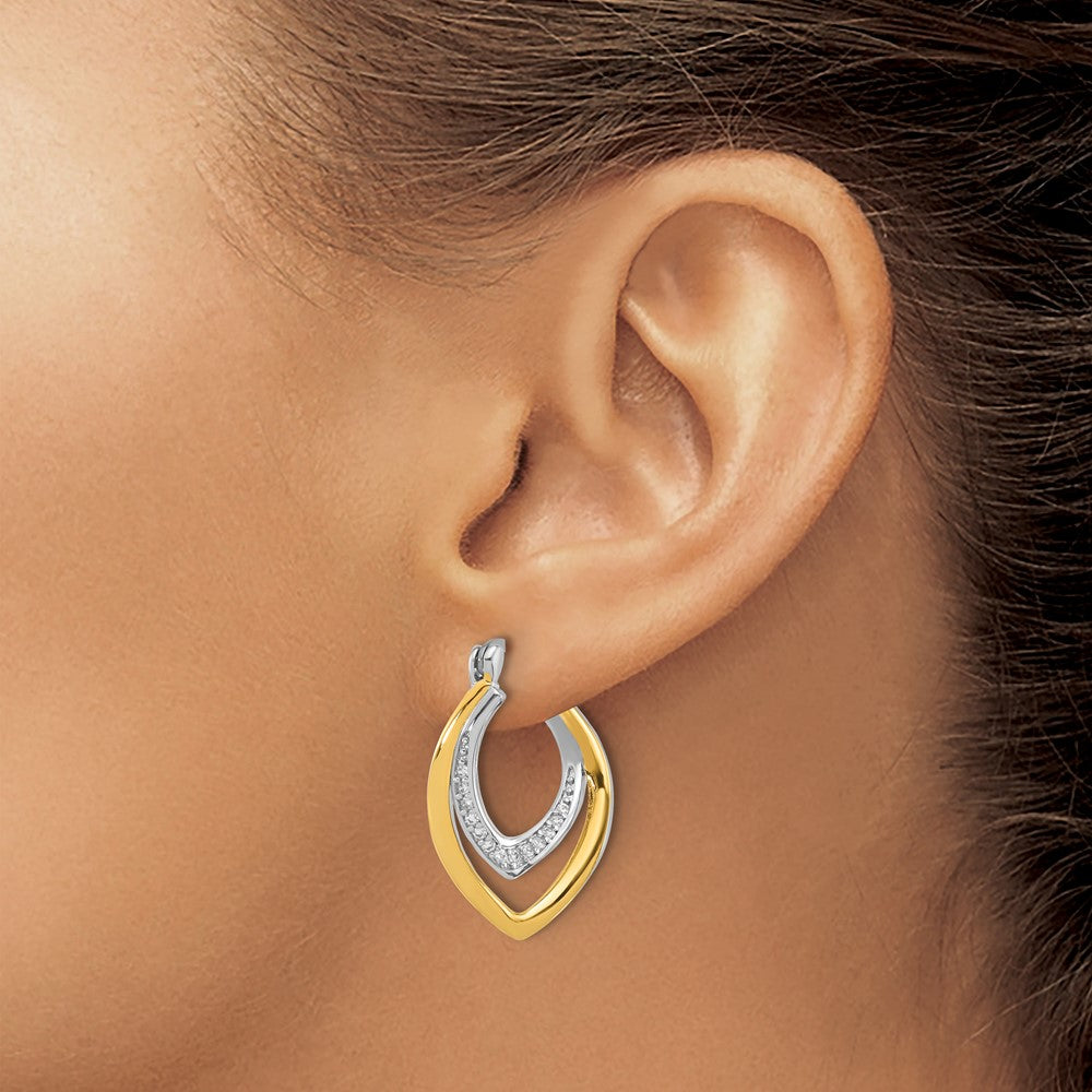 Sterling Silver Rhodium-Plated Gold-Tone Polished CZ Fancy Hoop Earrings