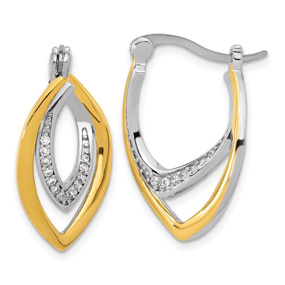 Sterling Silver Rhodium-Plated Gold-Tone Polished CZ Fancy Hoop Earrings