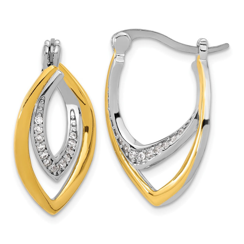 Sterling Silver Rhodium-Plated Gold-Tone Polished CZ Fancy Hoop Earrings