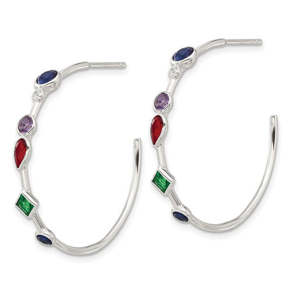Sterling Silver E-Coated Multi Color CZ Post Hoop Earrings