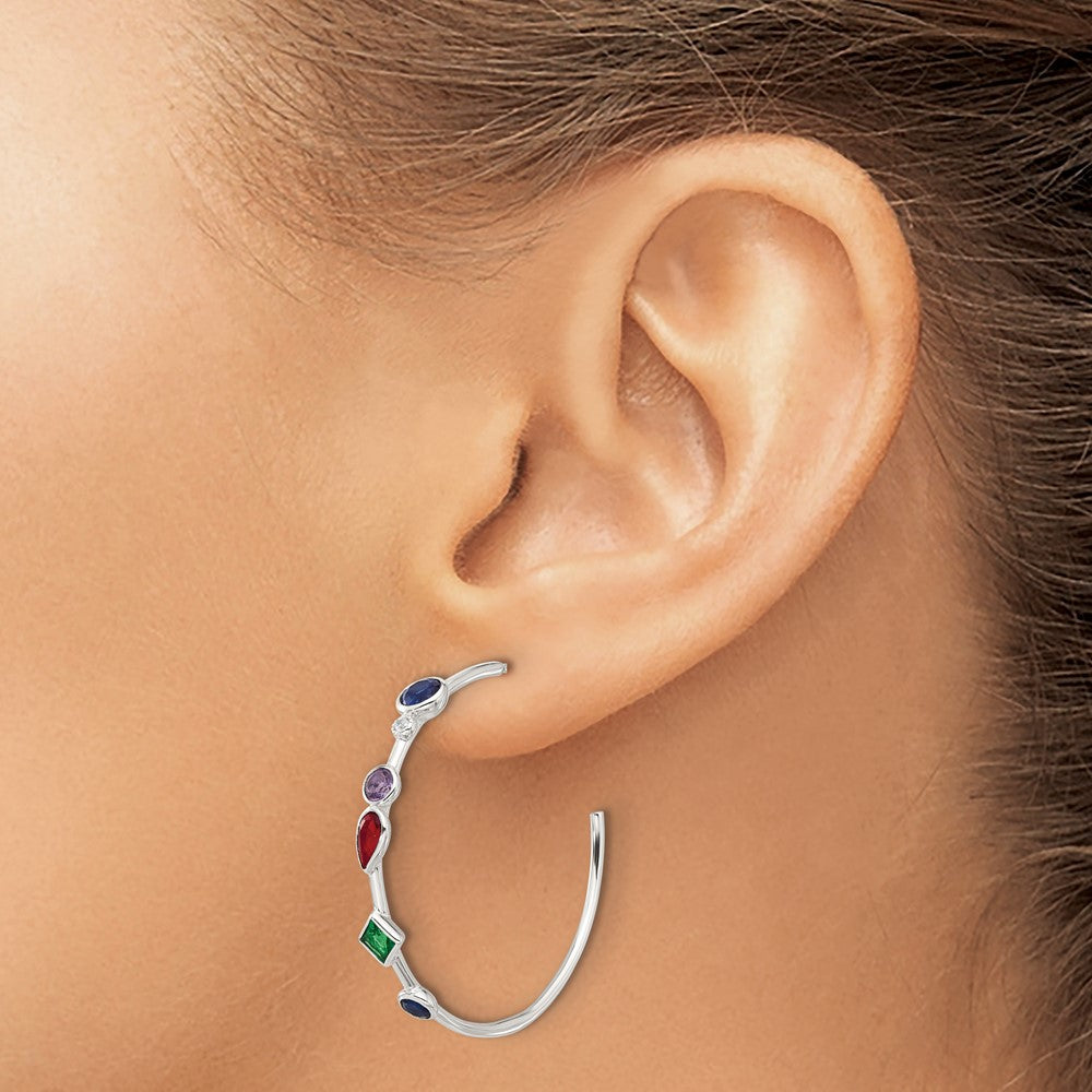 Sterling Silver E-Coated Multi Color CZ Post Hoop Earrings