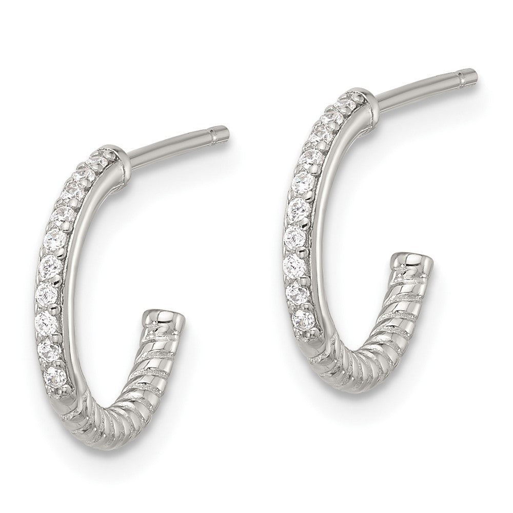 Sterling Silver Flash Platinum-Plated Twisted CZ C Hoop Post Earrings