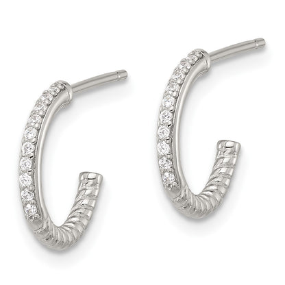 Sterling Silver Flash Platinum-Plated Twisted CZ C Hoop Post Earrings